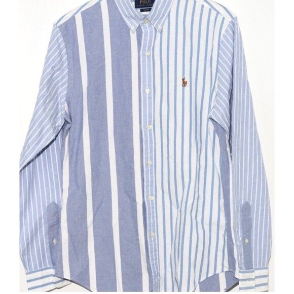 Polo Ralph Lauren Shirt Mens Size L Blue White Striped Flesh Pony Rare Unique - Picture 3 of 11
